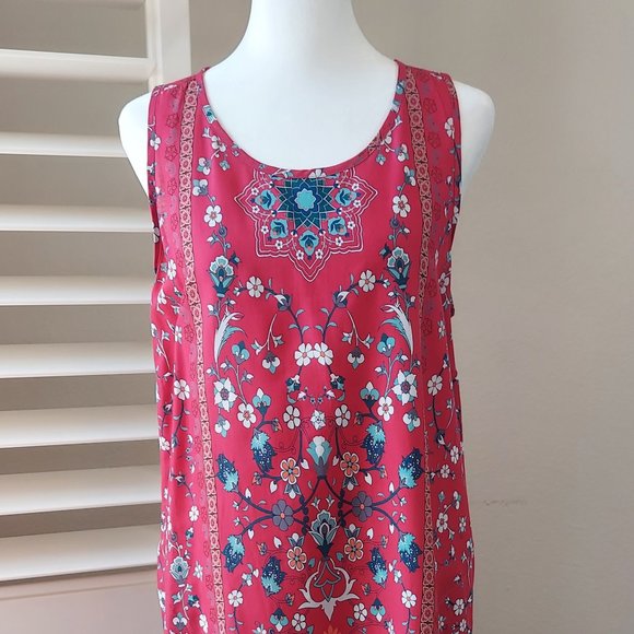 Aventura Stacia Dress Red Flower Print with Pockets Sz M - Picture 3 of 15